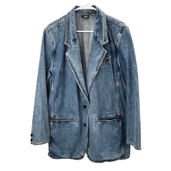 Vintage LizWear Denim Blazer Jacket 12 Cotton Button Cuffs Ranch Boho Y2K 90s - Picture 1 of 6